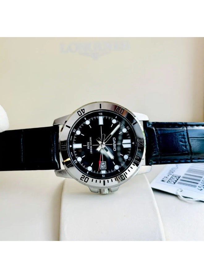 Casio MTP-VD01L-1EVUDF Men’s Analog Watch – Black Dial, Rotating Bezel, Date Display, Leather Strap, Water Resistant - Image 4