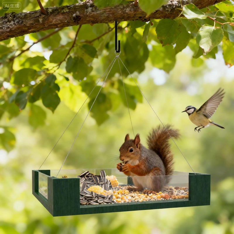 FlowaFoli Platform Bird Feeders for Outdoors - Clear View Hanging Bird Feeder with Acrylic Side Panels, Easy to Observe Birds & Seed Level, Garden Decoration Attracts Cardinal, Blue Jay, Green - Image 2