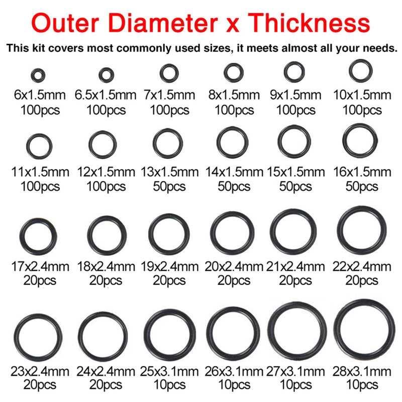 KOOTANS 1200Pcs Nitrile Rubber O Ring Kit 24 Sizes O Rings Assortment Kit Set Sealing Washer NBR Metric o-Ring Assortment for Plumbing, Gas, Automotive and Faucet Repair, Resist Oil and Heat O-Rings - Image 2