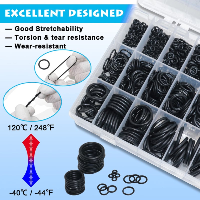 KOOTANS 1200Pcs Nitrile Rubber O Ring Kit 24 Sizes O Rings Assortment Kit Set Sealing Washer NBR Metric o-Ring Assortment for Plumbing, Gas, Automotive and Faucet Repair, Resist Oil and Heat O-Rings - Image 4