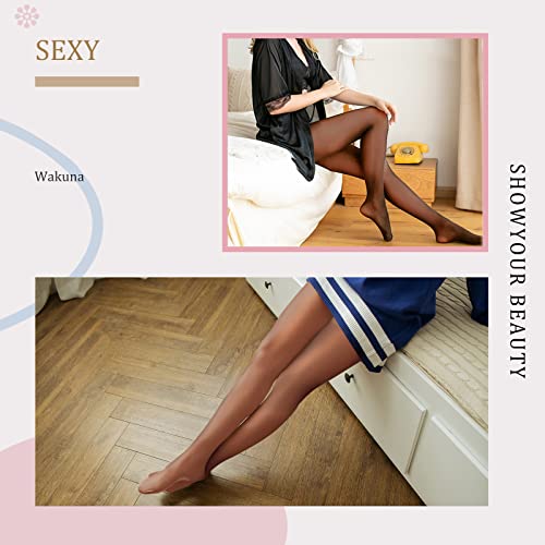 WAKUNA 3 Pairs Sheer Tights For Women 20D Pantyhose Control Top Invisible Reinforced Toes Coffee-M - Image 3