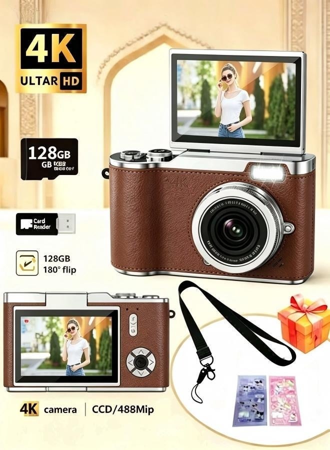 ZetRA 4k CCD Digital Zoom Student Digital Camera 48MP Portable Digital Photography Camera 180° Flip Screen Selfie Camera，with 128GB SD card - Image 1