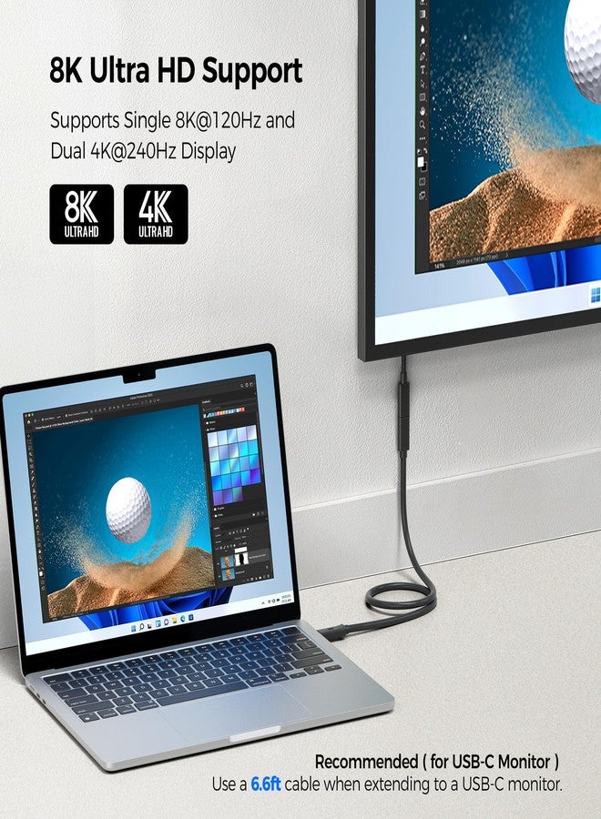 Cable Matters 80Gbps USB4 Extension Cable - 3.3ft, Supports [8K@120Hz / 4K@480Hz Video, 240W Charging, 80Gbps Data Transfer], USB C Extension Cable, USB-C Extender, USB4 / Thunderbolt 5/4 Compatible - Image 3