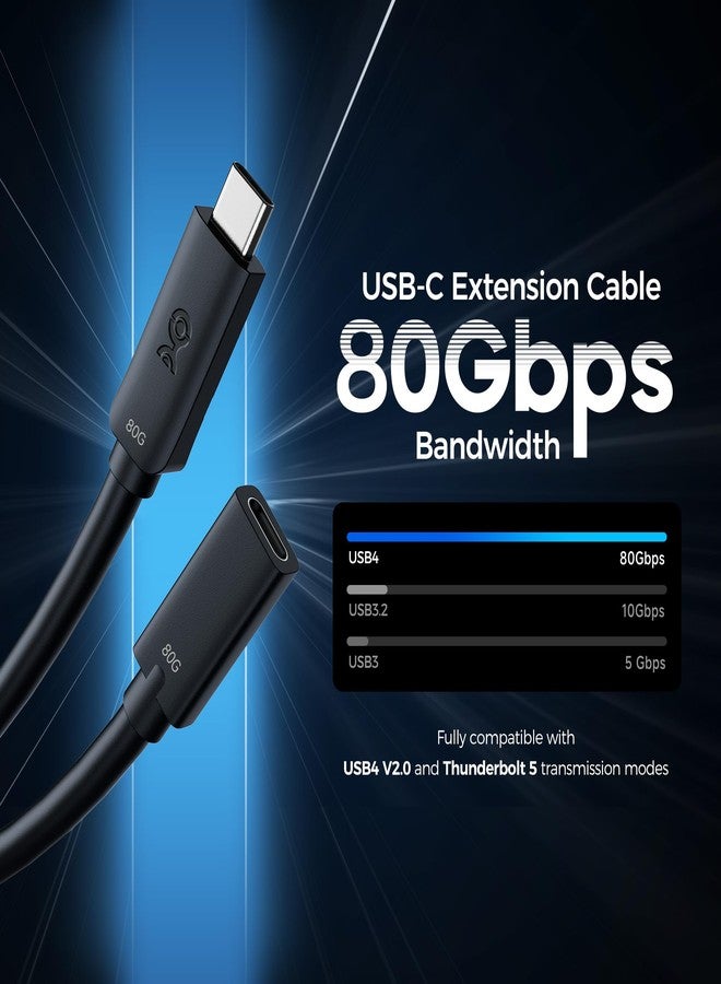 Cable Matters 80Gbps USB4 Extension Cable - 3.3ft, Supports [8K@120Hz / 4K@480Hz Video, 240W Charging, 80Gbps Data Transfer], USB C Extension Cable, USB-C Extender, USB4 / Thunderbolt 5/4 Compatible - Image 2