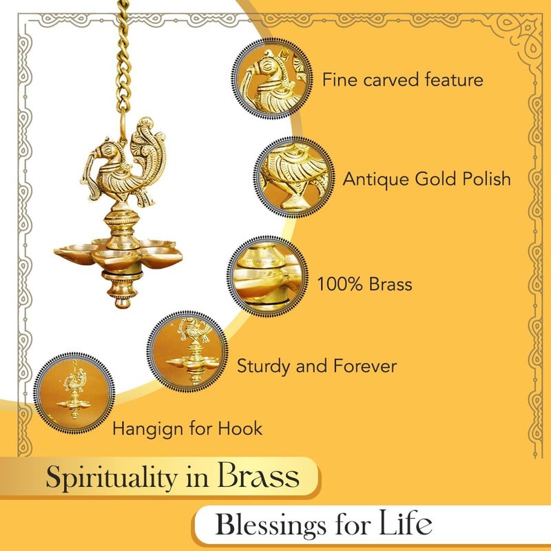 Ekhasa Market multi-use trusted quality 100% Pure Brass Peacock Hanging Diya for Puja | Diyas for Home Decoration | Pital Deepam for Pooja | Brass Oil Lamps | Agal Vilakku for Pooja | Puja Diya for Home Mandir | Deepak Kundulu Global standard quality - Image 3