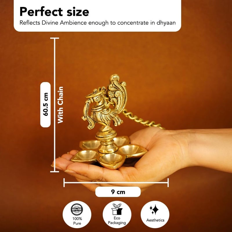 Ekhasa Market multi-use trusted quality 100% Pure Brass Peacock Hanging Diya for Puja | Diyas for Home Decoration | Pital Deepam for Pooja | Brass Oil Lamps | Agal Vilakku for Pooja | Puja Diya for Home Mandir | Deepak Kundulu Global standard quality - Image 2
