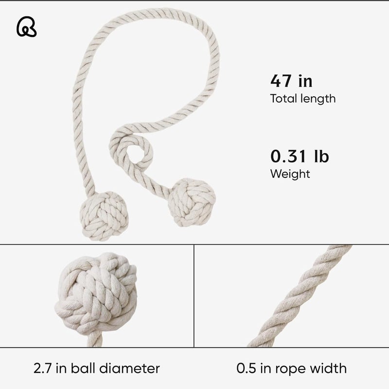 JAZLOG (JAZLOG1464) Boho Curtain Tiebacks with Natural Cotton Rope, 2 Pieces, Beige Black Curtain Curtains with Voile Tie Unique Curtain Ties Designer Grey Tie Ways to Simple Tieback Hooks no Drill - Image 2