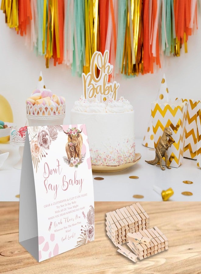 Xenseou Don't Say Baby Game for Baby Shower, 50 Wooden Clothespins and one Sign, Boho Cow Theme, Pins for Baby Shower Decorations, Girl Baby Shower, Baby Shower Supplies-BB28 - Image 3