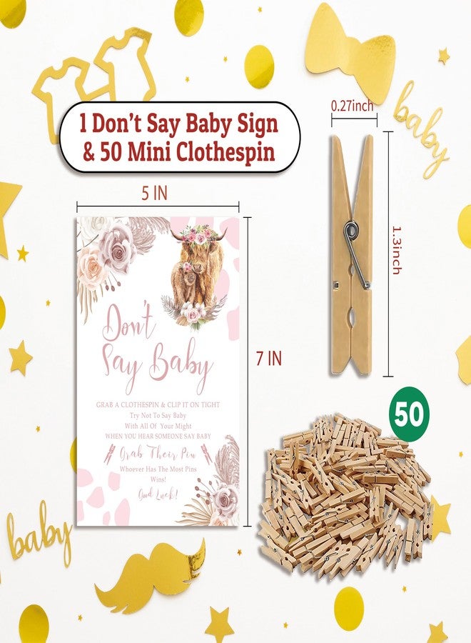 Xenseou Don't Say Baby Game for Baby Shower, 50 Wooden Clothespins and one Sign, Boho Cow Theme, Pins for Baby Shower Decorations, Girl Baby Shower, Baby Shower Supplies-BB28 - Image 4