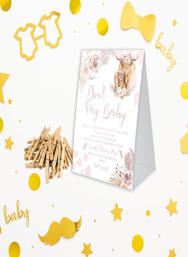 Xenseou Don't Say Baby Game for Baby Shower, 50 Wooden Clothespins and one Sign, Boho Cow Theme, Pins for Baby Shower Decorations, Girl Baby Shower, Baby Shower Supplies-BB28 - Image 5