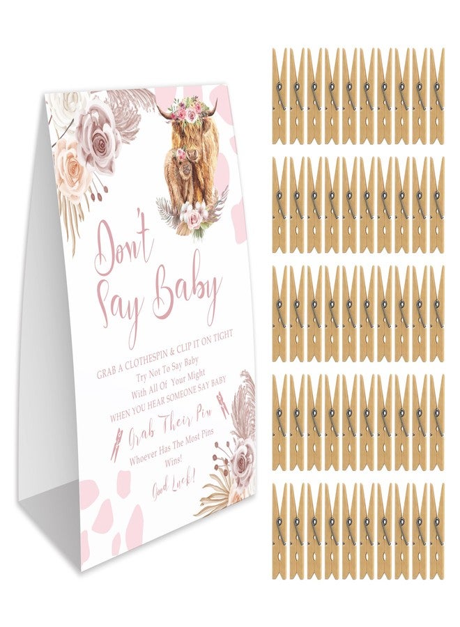Xenseou Don't Say Baby Game for Baby Shower, 50 Wooden Clothespins and one Sign, Boho Cow Theme, Pins for Baby Shower Decorations, Girl Baby Shower, Baby Shower Supplies-BB28 - Image 2