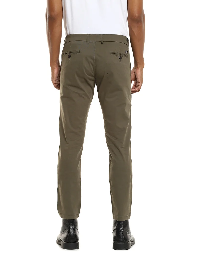 Arrow Olive Flat Front Solid Casual Trousers for Men | Best Price UAE