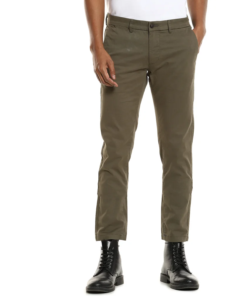 Flat Front Solid Casual Trousers