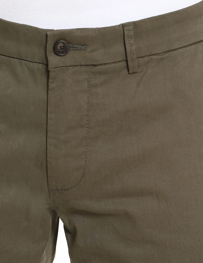Arrow Olive Flat Front Solid Casual Trousers for Men | Best Price UAE