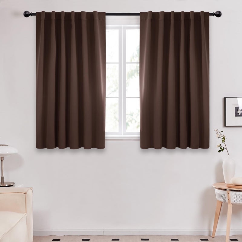 Deconovo Solid Back Tab and Rod Pocket Curtains - Thermal Insulated Curtains  Blackout Window Curtains for Kitchen  52x54 Inch  Chocolate  2 Panels - Image 1