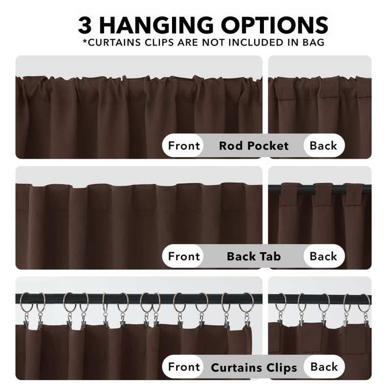 Deconovo Solid Back Tab and Rod Pocket Curtains - Thermal Insulated Curtains  Blackout Window Curtains for Kitchen  52x54 Inch  Chocolate  2 Panels - Image 2