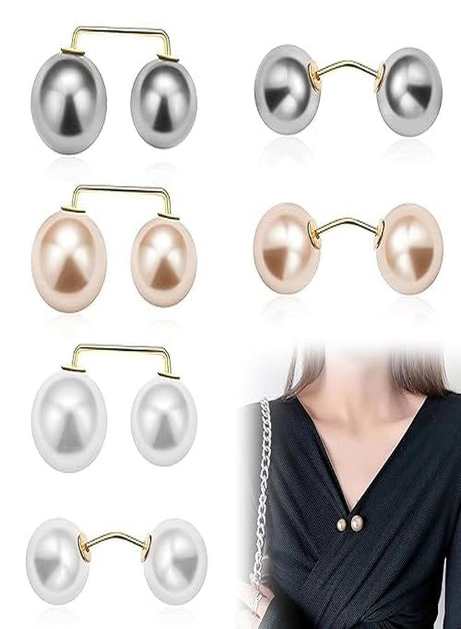 DUANT 6 Pieces Artificial Pearl Brooch Pins Anti-Exposure Neckline Safety Pins Sweater Shawl Clips for Women Girls Wedding Party Decorations, 2 Styles - Image 1