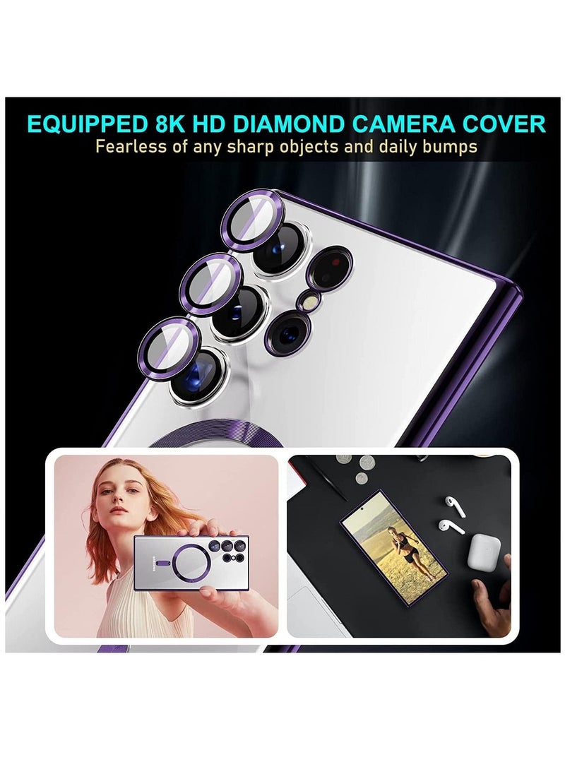 Ipefet Magnetic Clear Case for Samsung Galaxy S24 Ultra 5G with Camera Lens Protector, Compatible with MagSafe, Electroplated Slim Shockproof Phone Protective Cover for Women Men (Purple) - Image 3