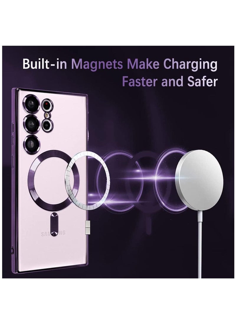 Ipefet Magnetic Clear Case for Samsung Galaxy S24 Ultra 5G with Camera Lens Protector, Compatible with MagSafe, Electroplated Slim Shockproof Phone Protective Cover for Women Men (Purple) - Image 4