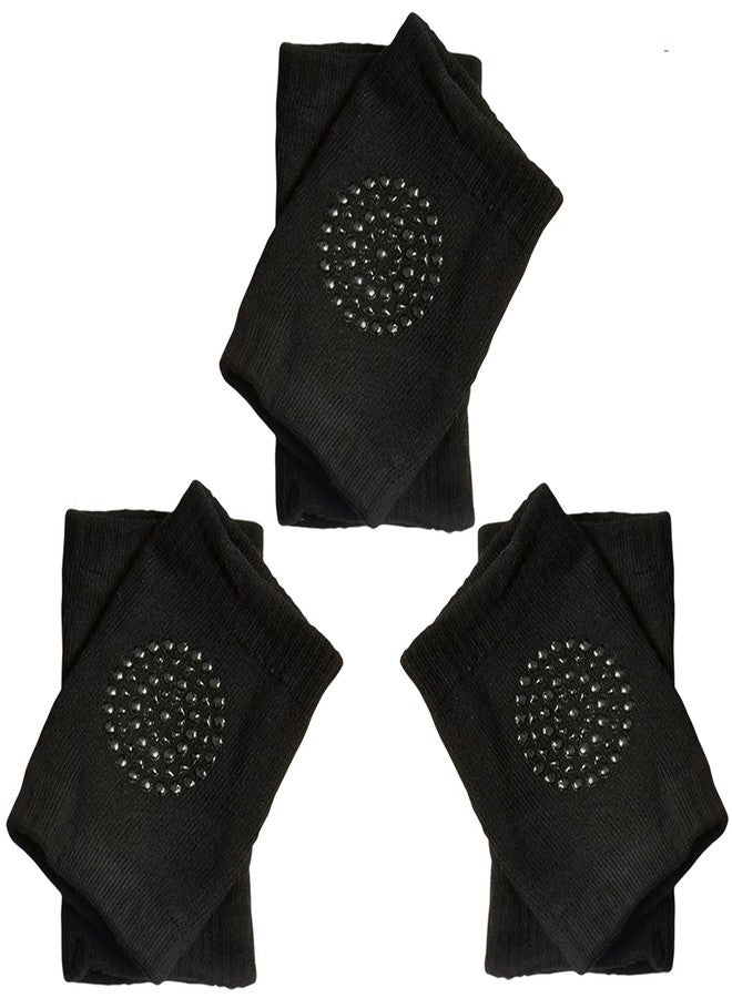 Reyal Baby Kneepad with Soft Breathable Cotton Snug and Pull Fit Kneepads for Crawling Baby with Anti-Skid Grip with Silicone Gel Non-Sleepy Points (Black, 3 Pair) - Image 1