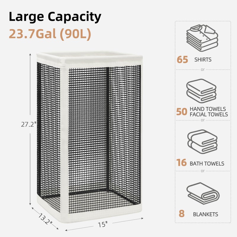 STORAGE MANIAC Mesh Laundry Hamper, 23.7 Gal. Tall Laundry Basket for Airflow, Strong Metal Dirty Clothes Hamper for College Dorm, Bedroom, Bathroom, Clothes Bin, White & Black - Image 4