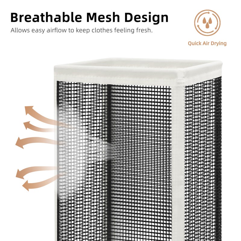 STORAGE MANIAC Mesh Laundry Hamper, 23.7 Gal. Tall Laundry Basket for Airflow, Strong Metal Dirty Clothes Hamper for College Dorm, Bedroom, Bathroom, Clothes Bin, White & Black - Image 3