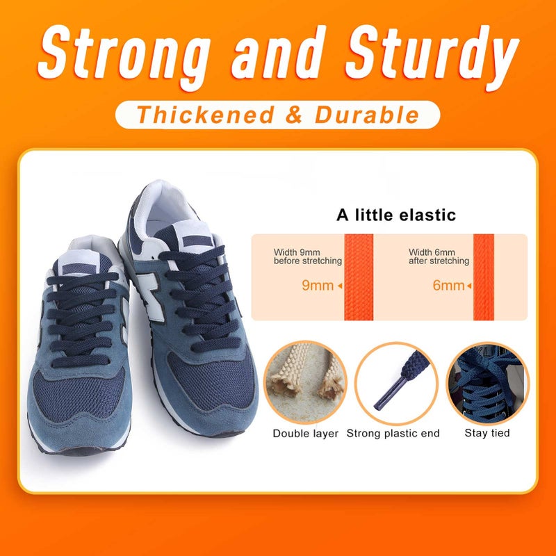 VSUDO Upgrade 39" Double Layer Weave Flat Shoelaces, 5/16" Wide Flat Shoe Laces for Adults & Kids Sneakers or Athletic Shoes [2 Pairs-Navy Blue-100CM] - Image 3
