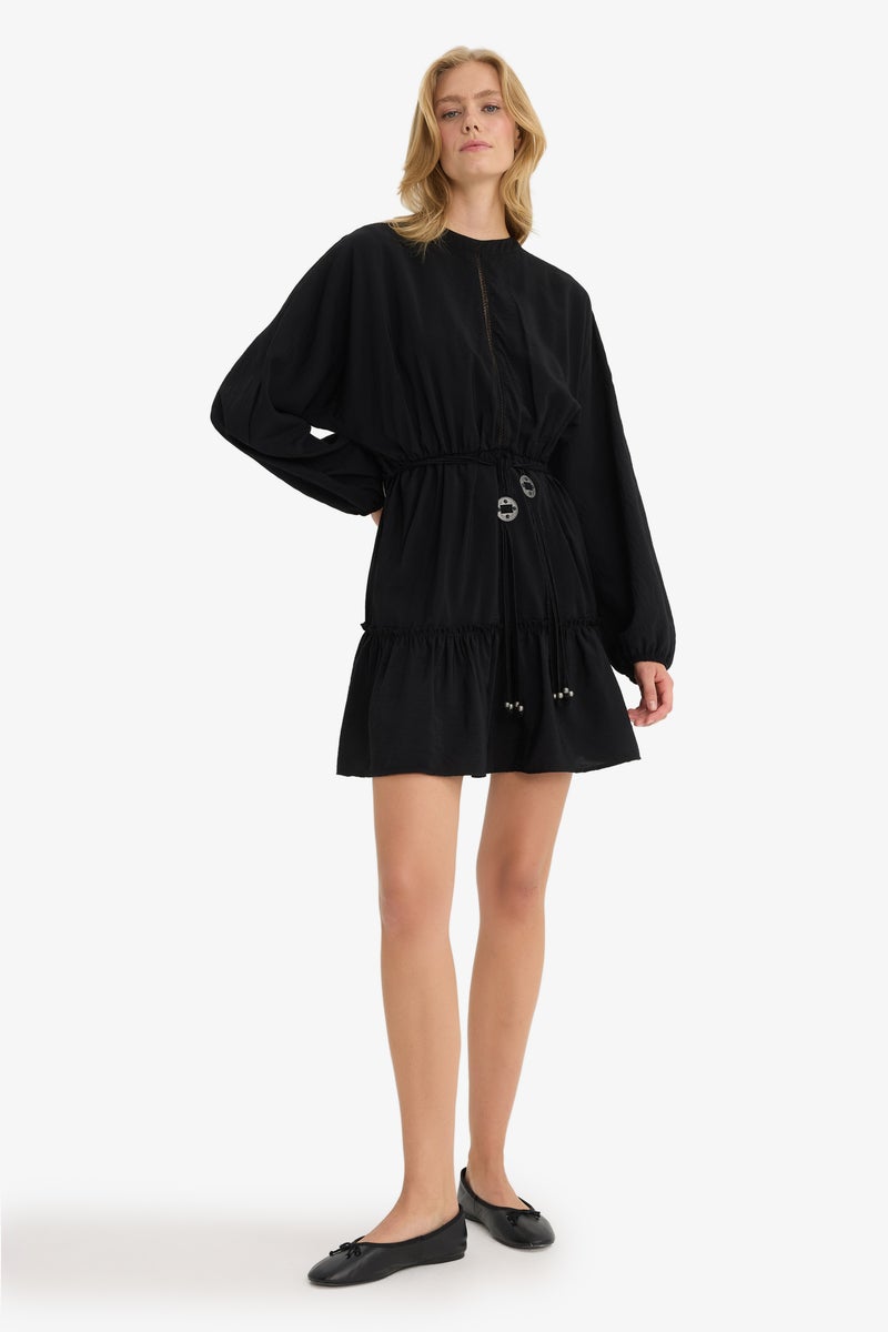 DeFacto Black Woman Crew Neck Long Sleeve Mini Dress Casual - Image 1