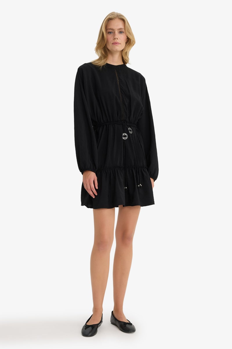 DeFacto Black Woman Crew Neck Long Sleeve Mini Dress Casual - Image 2