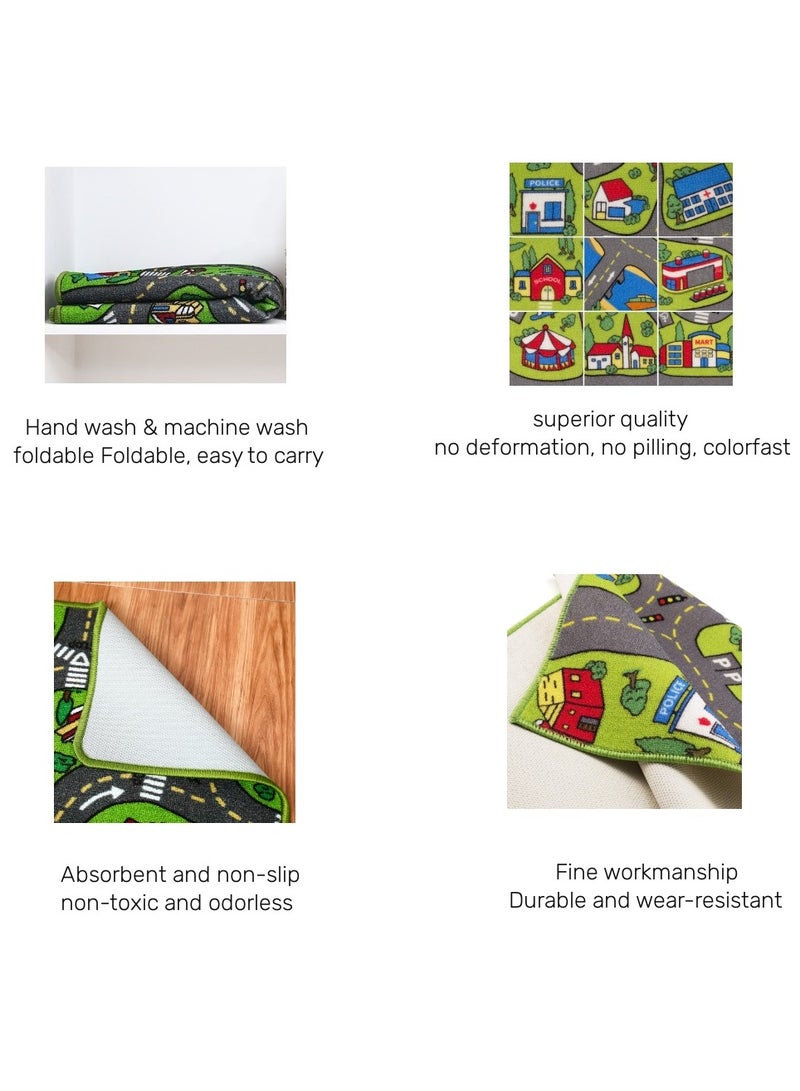 XICEN Kids Large Anti-slip Playmat Carpet Rug 32" x 59" Foldable Educational City Traffic Road Map Theme Carpet Baby Play Mat Children's Machine Washable Floor Activity Gym Rug  - Image 5