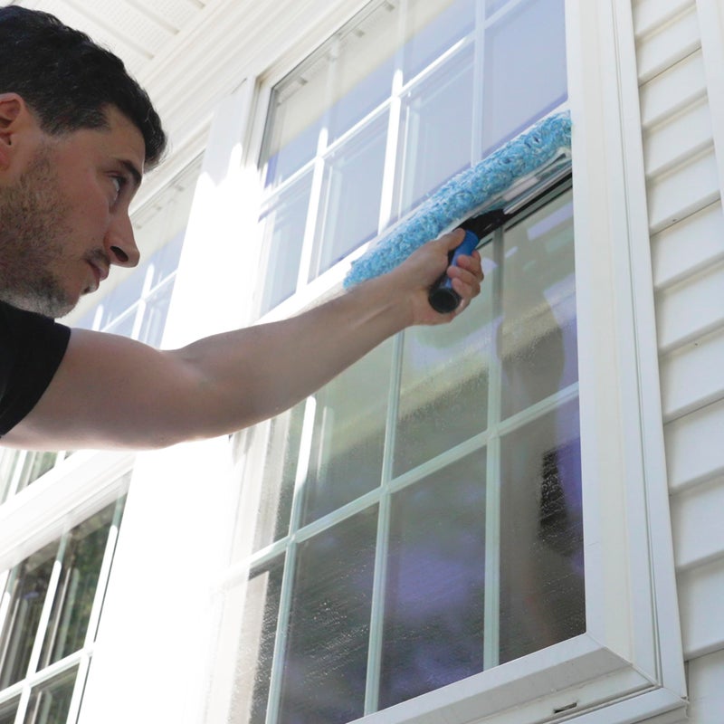 Unger Professional 2-in-1 Squeegee & Scrubber - 14” Window Cleaning Tool – Cleaning Supplies, Squeegee for Window Cleaning, Commercial & Residential Use, Reusable Microfiber Sleeve - Image 3