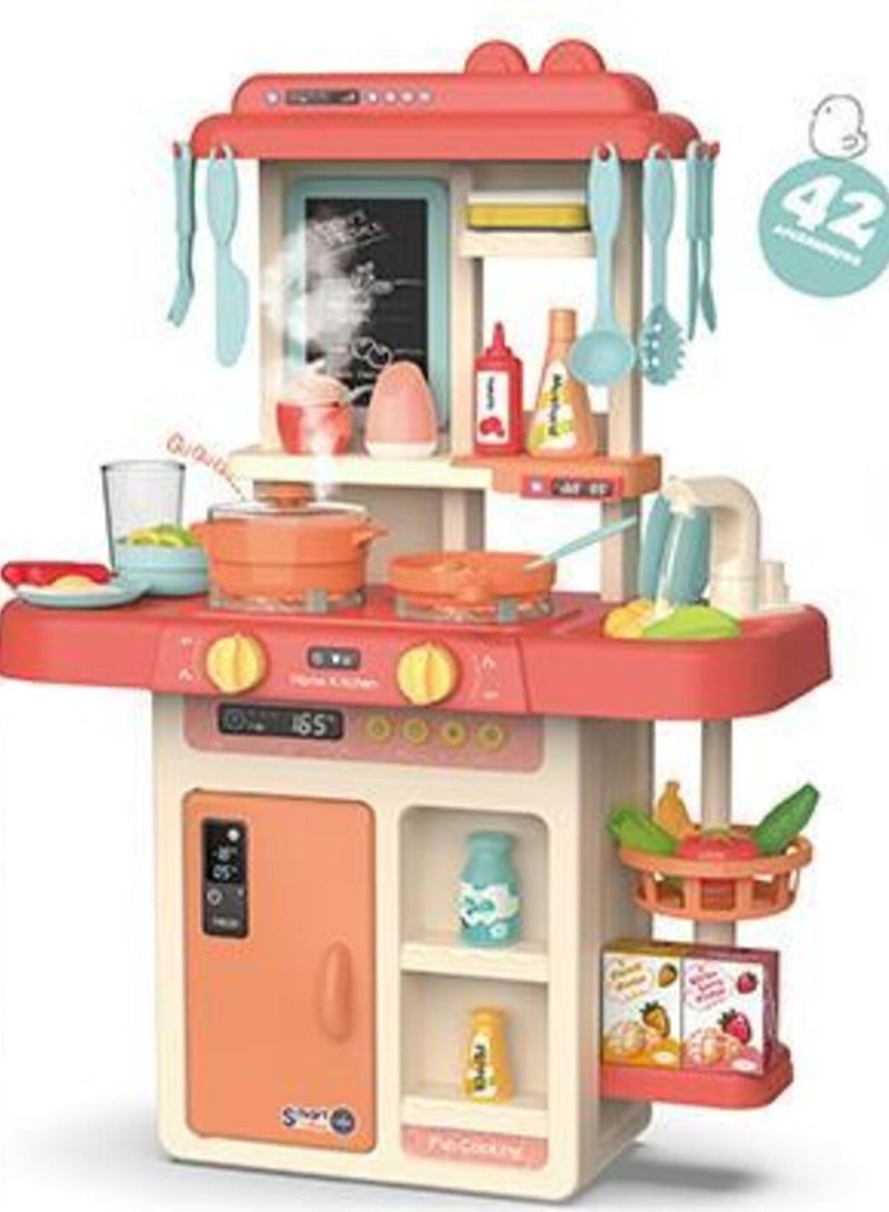 42-Piece Fashion Pretend Beautiful Kitchen Play Set Toy With Light And Sound For Little Chef