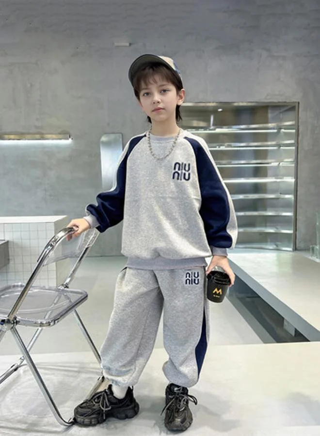 Take Two Take Two Teens Grey Color Block Sweatshirt and Joggers Set