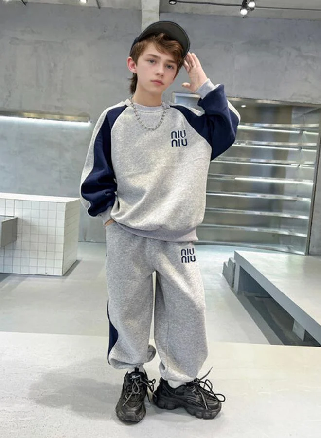 Take Two Take Two Teens Grey Color Block Sweatshirt and Joggers Set