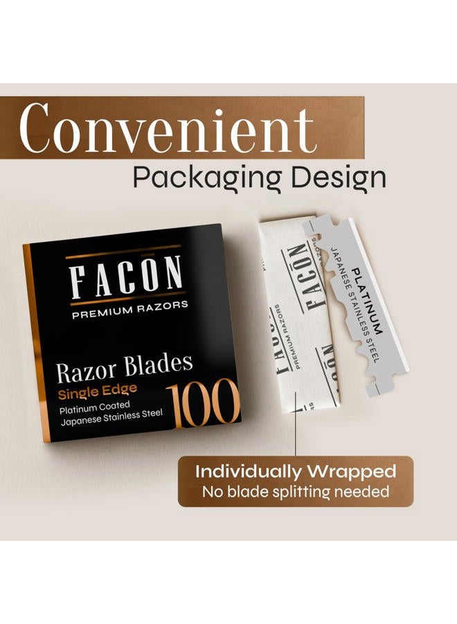 FACON 100 Facón Single Edge Razor Blades for Barber Straight Razor, Straight Razor Blades for Shaving, Platinum Japanese Stainless Steel for Smooth & Precise Shave, Premium Replacement Barber Razor Blade - Image 4