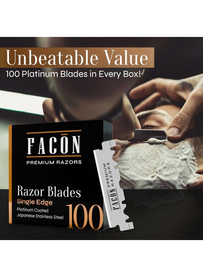FACON 100 Facón Single Edge Razor Blades for Barber Straight Razor, Straight Razor Blades for Shaving, Platinum Japanese Stainless Steel for Smooth & Precise Shave, Premium Replacement Barber Razor Blade - Image 5