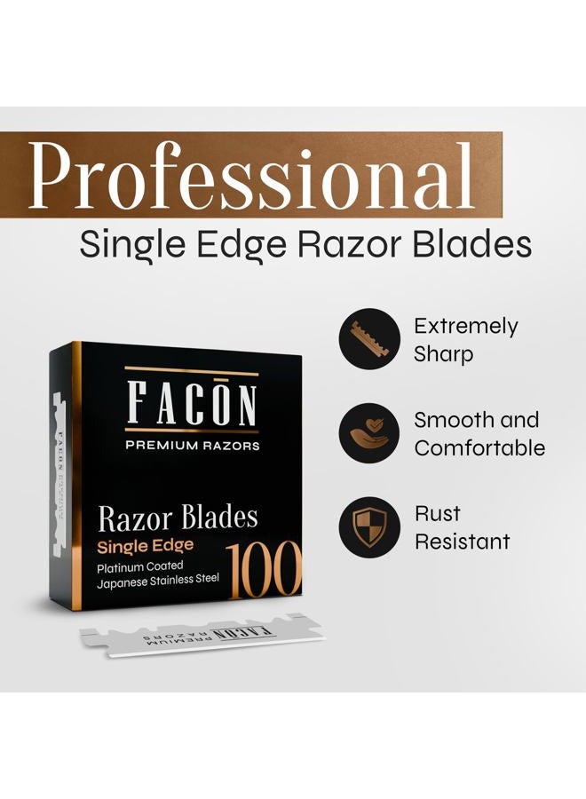 FACON 100 Facón Single Edge Razor Blades for Barber Straight Razor, Straight Razor Blades for Shaving, Platinum Japanese Stainless Steel for Smooth & Precise Shave, Premium Replacement Barber Razor Blade - Image 2