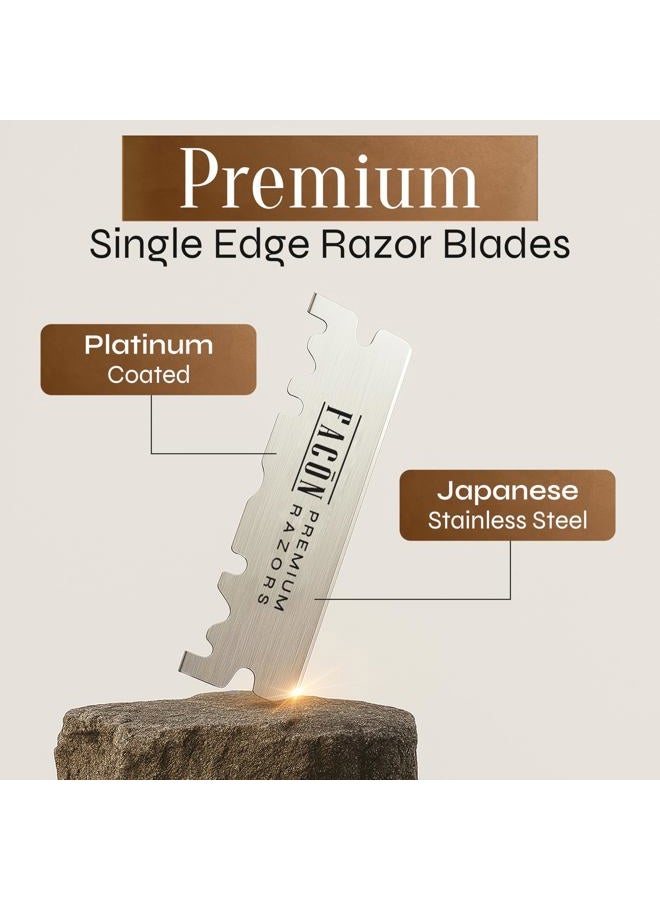FACON 100 Facón Single Edge Razor Blades for Barber Straight Razor, Straight Razor Blades for Shaving, Platinum Japanese Stainless Steel for Smooth & Precise Shave, Premium Replacement Barber Razor Blade - Image 3