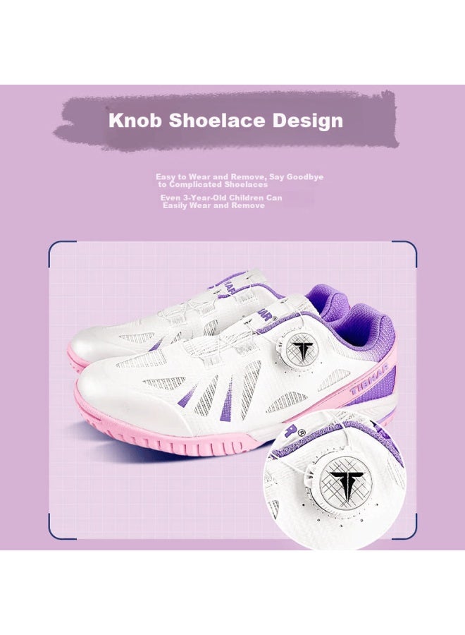 Tibhar Kids Table Tennis Shoes Jd Self-operated Non-slip Professional Compeion Shoes Durable Rubber Sole 02401 White Pink/purple Size 36 - Image 1