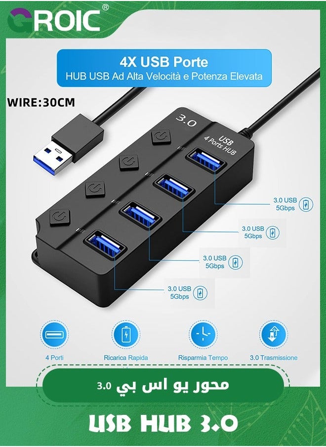 GROIC USB Hub 3.0, 4 Port Splitter Expander with Individual On/Off LED Switches for MacBook, Mac Pro, Mini, iMac, Surface XPS, PC, Console, Printer, Camera, Keyborad  - Image 5