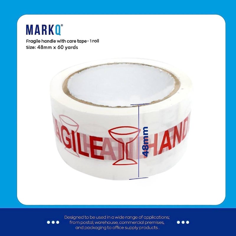 مارك شريط هش 48 مم × 60 ياردة بمقبض شديد التحمل مع شريط تحذيري للعناية بصناديق التعبئة والكرتون والتغليف والشحن وشريط النقل [لفة واحدة] - Image 2