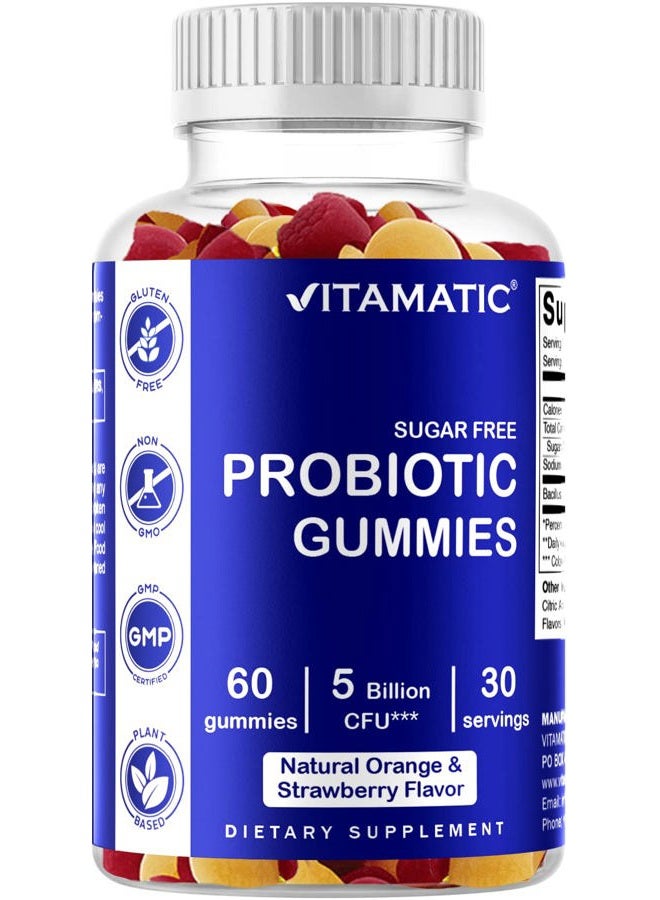 Vitamatic جواهر بروبيوتيك خالية من السكر للرجال والنساء 5 مليار وحدة تشكيل مستعمرات - صحة الجهاز الهضمي والمناعة والأمعاء - خالية من الجلوتين - Image 1