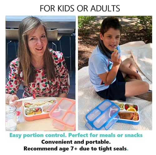 kinsho Bento Lunch Boxes for Adults or Kids | Large 3 Compartment Containers with Dividers for Meals and Snacks for School or Work Lunches, Women Men Includes Utensils | Coral Blue 2 pack - Image 3