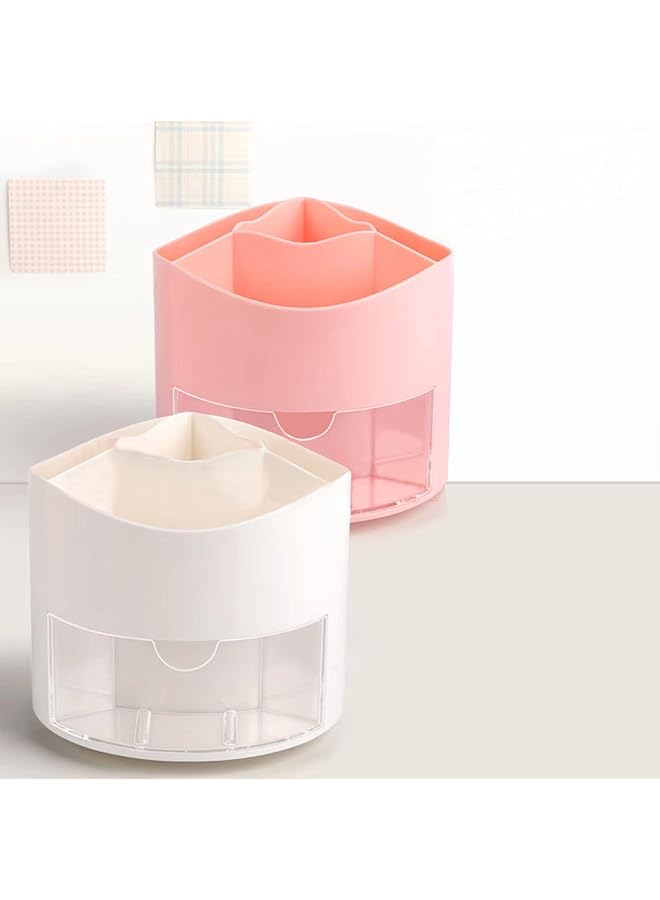 erorex Pencil Holder 360 Degree Rotating Pencil Holder With 4 Slots Multifunctional Rotating Pencil Holder Makeup Brush Holder With Drawer For Dressing Table Home Office School Pink - Image 3