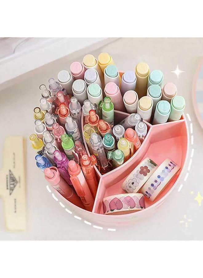 erorex Pencil Holder 360 Degree Rotating Pencil Holder With 4 Slots Multifunctional Rotating Pencil Holder Makeup Brush Holder With Drawer For Dressing Table Home Office School Pink - Image 5