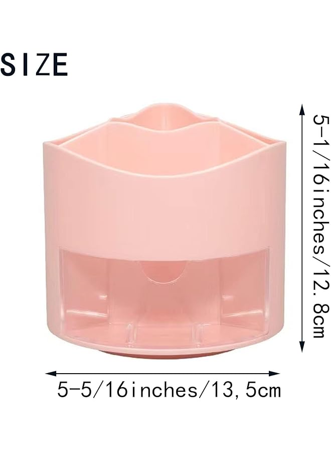 erorex Pencil Holder 360 Degree Rotating Pencil Holder With 4 Slots Multifunctional Rotating Pencil Holder Makeup Brush Holder With Drawer For Dressing Table Home Office School Pink - Image 2