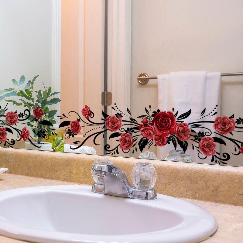 Mirabuy Red Rose Floral Flower Vine Window Cling Decals Vinyl Peel and Stick Wall Window Murals for Bathroom Washroom Living Room Bedroom - Image 5