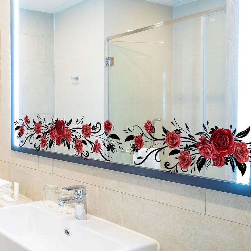 Mirabuy Red Rose Floral Flower Vine Window Cling Decals Vinyl Peel and Stick Wall Window Murals for Bathroom Washroom Living Room Bedroom - Image 4