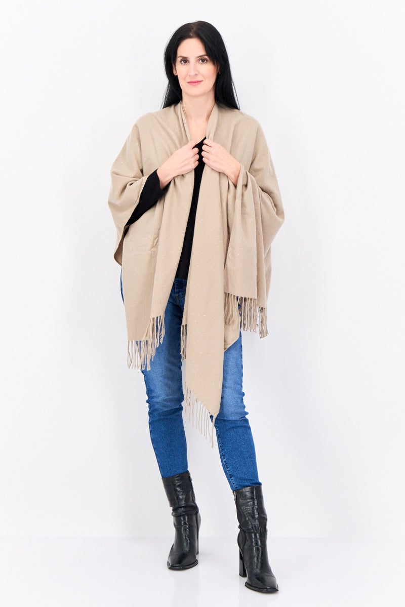 ADRIENNE VITTADINI Women Split Neck Metallic Poncho, Taupe  - Image 4