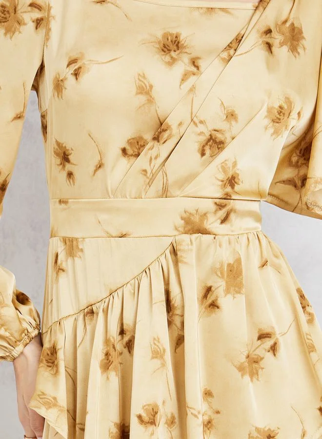 Styli Floral Satin Midi Dress
